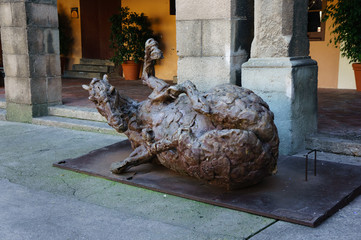 The statue of the horse on the back