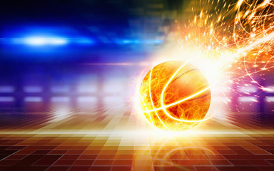 Fototapeta premium Abstract sports background - burning basketball