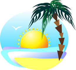 Morning coast in the summer season. The bright sun illuminates t