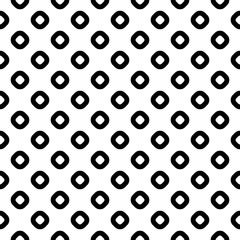 Vector monochrome seamless pattern, simple light geometric texture with circles & rings, black & white symmetric abstract repeat background. Design element for prints, decoration, textile, furniture