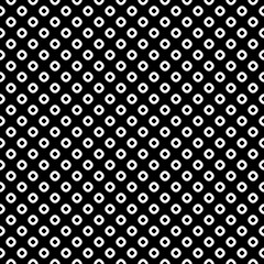 Vector monochrome seamless pattern, simple dark texture with geometric figures, circles & rings, black & white abstract endless background. Design element for prints, decoration, textile, furniture
