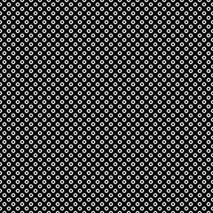 Vector monochrome seamless pattern, simple dark texture with geometric figures, circles & rings, black & white abstract repeat background. Design for prints, decoration, embossing, textile, furniture