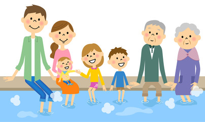 足湯に入る家族　ファミリー