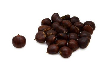 Fresh chestnuts isolated on white background