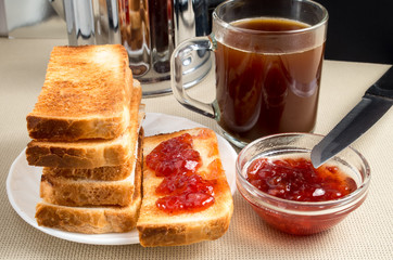 Stack of hot fried slices of bread for breakfast