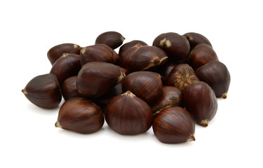 Fresh chestnuts isolated on white background