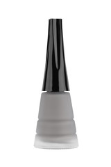 Light grey nail polish bottle with black shiny lid, isolated on white background, clipping path included