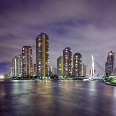 東京夜景：佃の高層ビル群