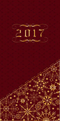 Happy New Year poster  with ornaments  on red background. Vector