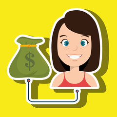 woman cartoon bag money dollar vector illustration eps 10