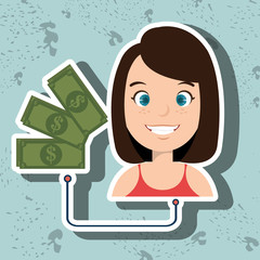 woman cartoon bag money dollar vector illustration eps 10