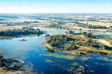 Okavango delta (or Okavango Grassland) is one of the Seven Natural Wonders of Africa (view from the airplane) - Botswana - obrazy, fototapety, plakaty