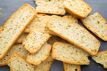 Garlic and herb bread slices. Eco food.