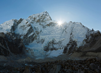 Sunrise over the slope of Nuptse (7864 m) (view from Khumbu glacier) - Nepal, Himalayas