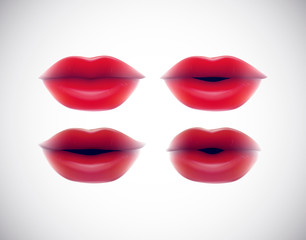 Woman lips close up with red lipstick makeup expressing differen
