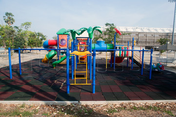 Colorful plastic playground in the public park,Thailand.