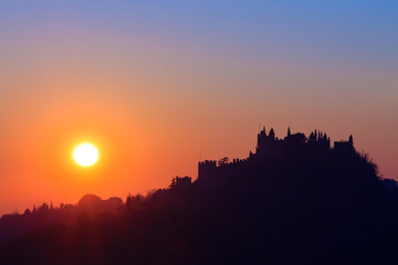 Castle silhouette at sundown