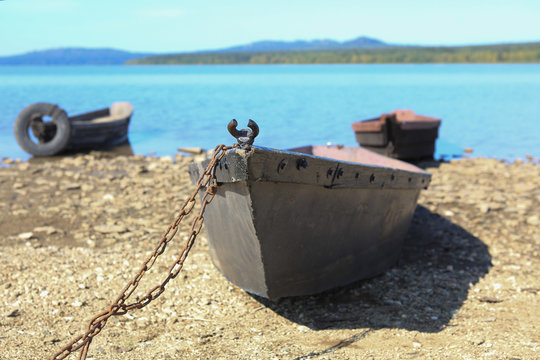 boats on bank of lake