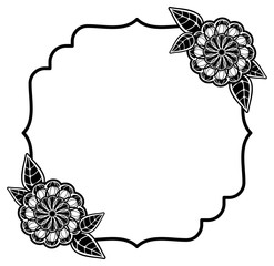 Black and white frame with decorative flowers. 