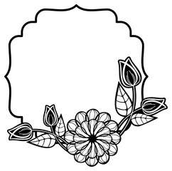 Black and white frame with decorative flowers. 
