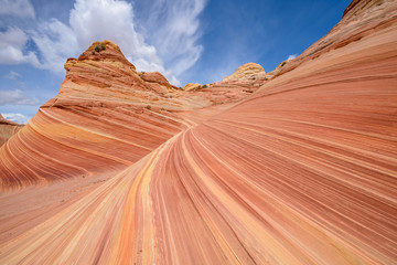 Colorful and swirling sandstone rock formation at The Wave - a dramatic erosional sandstone rock...