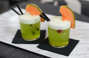 midori sour, japanese cocktail, selective focus