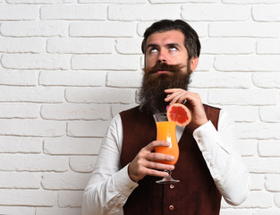 Fototapeta premium satisfied handsome bearded man
