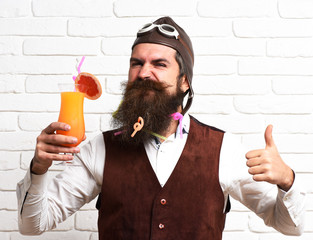 Fototapeta premium satisfied handsome bearded pilot
