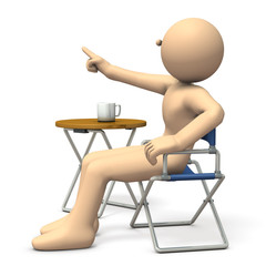 椅子に座って呼び止めるキャラクター