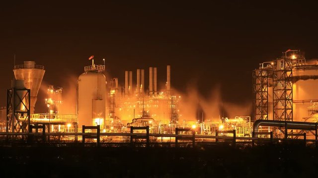 4k Time-lapse of Oil refinery industrial plant at night, Thailand