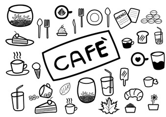 abstract hand draw doodle line in coffee and food caf? concept on white background, vector, illustration, cartoon style