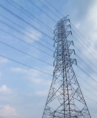 High voltage post.High-voltage tower sky background.