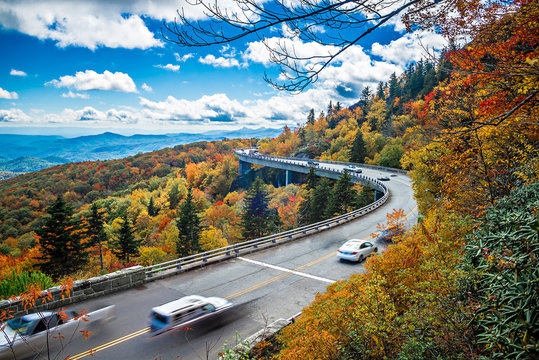 Wide Curve of Linn Cove Viaduct during autumn
