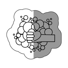 Human hand holding heart icon. Finger gesture palm and communication theme. Isolated design. Vector illustration