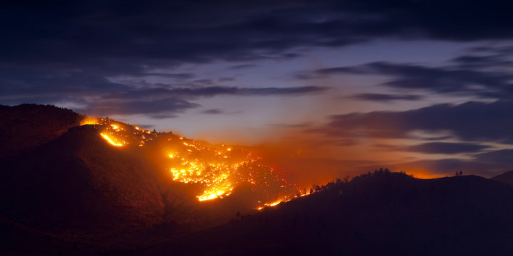 Burning Wildfire at Sunset