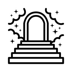 Heaven or paradise with stairs, clouds, stars and a heavenly gate line art icon for apps and websites