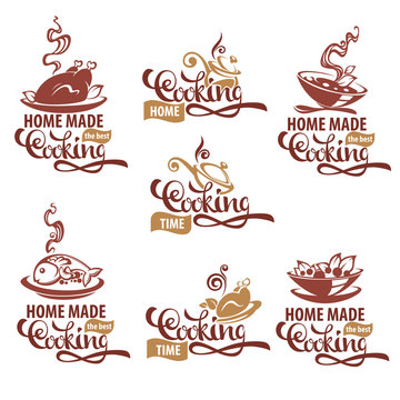 home made cooking, logo template collection, soup, salad, fish,