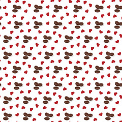 Seamless background with coffee grains and hearts
