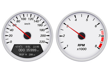 Speedometer and tachometer. White gauge