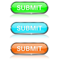 Submit buttons. Oval 3d icons with chrome frame. Colored set