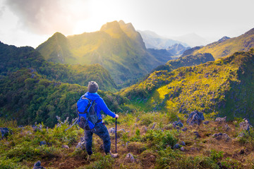 Fototapeta premium Hiking on the hill.