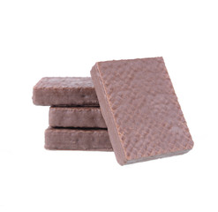 Chocolate blocks stack on white background