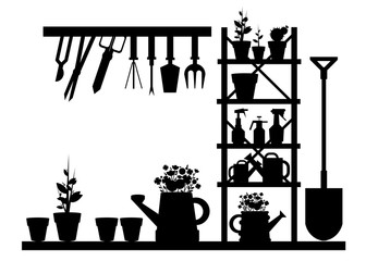 garden vector equipment illustration rake watering can © dashakovtun