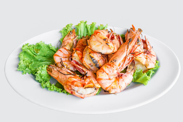 Shrimp grilled with dish isolated on white background