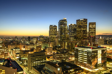 Fototapeta na wymiar Skyscrapers in downtown Los Angeles California at sunset