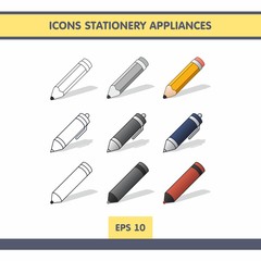 Icons stationery appliances