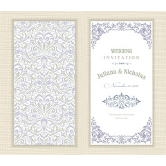 Wedding invitation cards in an vintage-style blue and green.