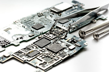 concept repair smartphone - parts of digital gadgets with tools