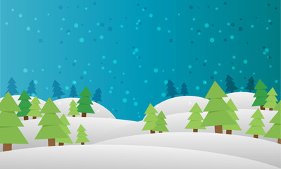 Christmas landscape background with snow and tree