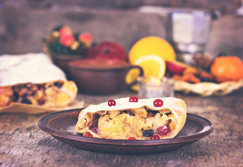 strudel and winter decor.